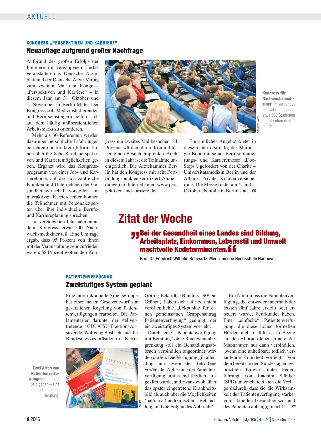 Vorschauseite 1: Kongress „Perspektiven und Karriere“: Neuauflage aufgrund großer Nachfrage