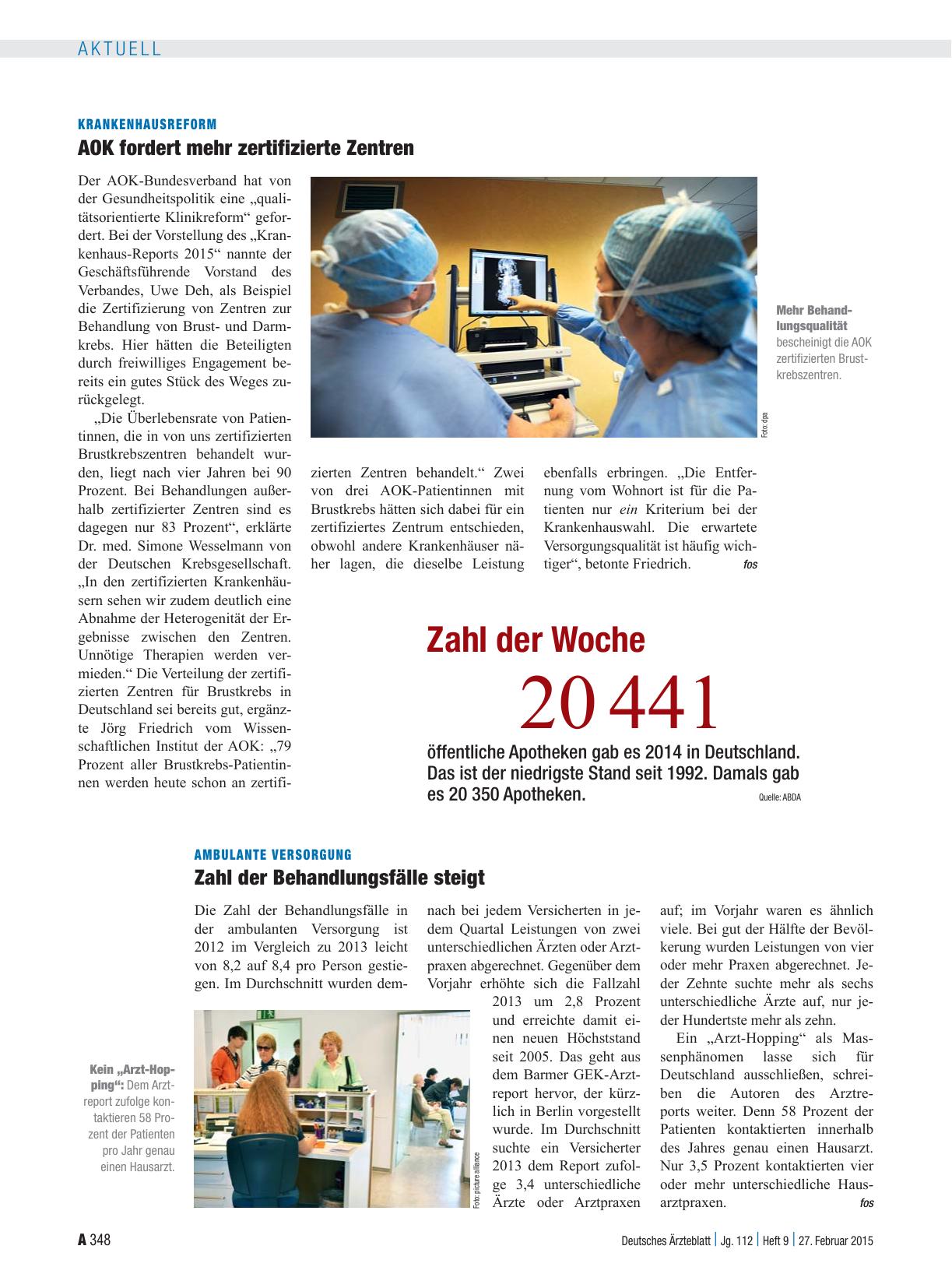 Vorschauseite 1: Ambulante Versorgung: Zahl der Behandlungsfälle steigt