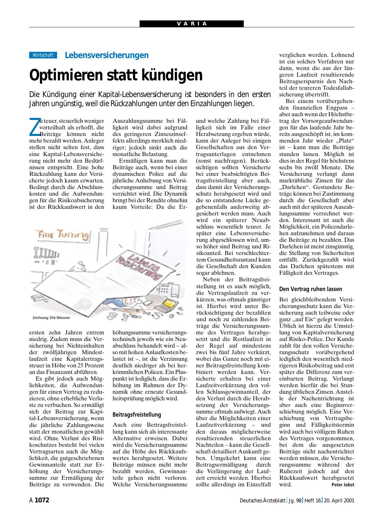 Vorschauseite 1: Lebensversicherungen: Optimieren statt kündigen