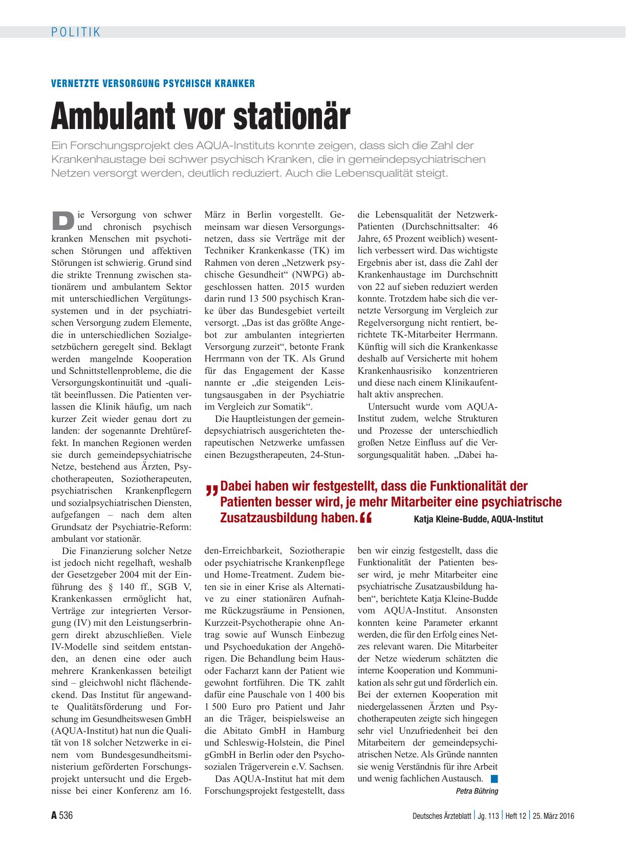 Vorschauseite 1: Vernetzte Versorgung psychisch Kranker: Ambulant vor stationär