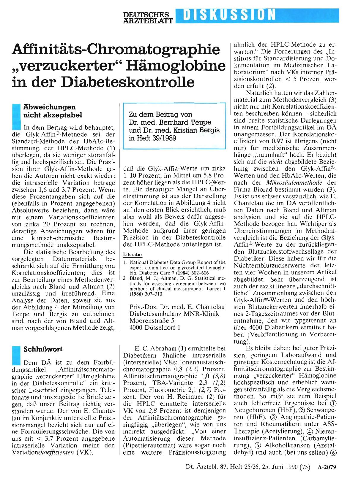 Vorschauseite 1: Affinitäts-Chromatographie „verzuckerter“ Hämoglobine in der Diabeteskontrolle: Abweichungen nicht akzeptabel