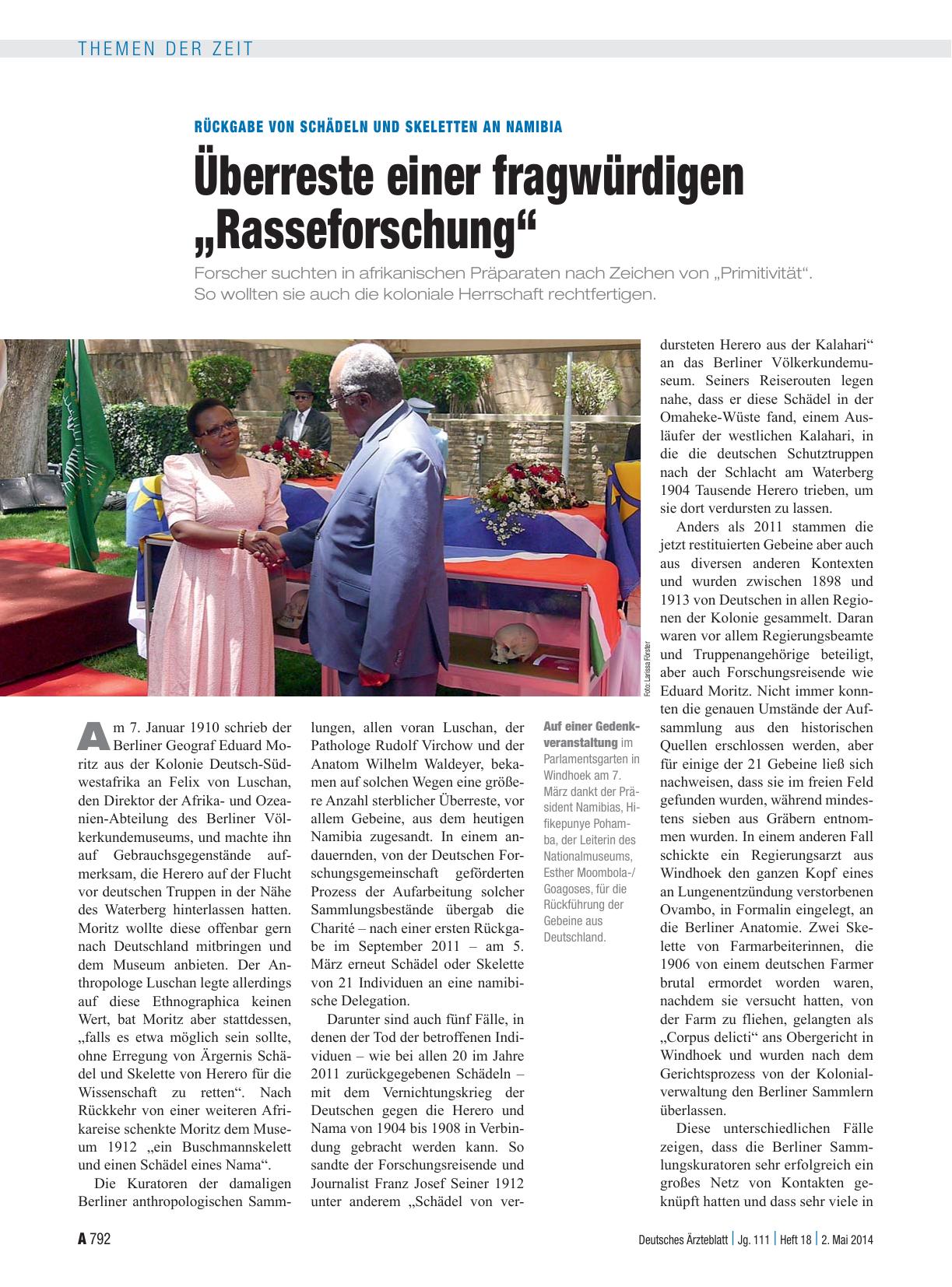 Vorschauseite 1: Rückgabe von Schädeln und Skeletten an Namibia: Überreste einer fragwürdigen „Rasseforschung“
