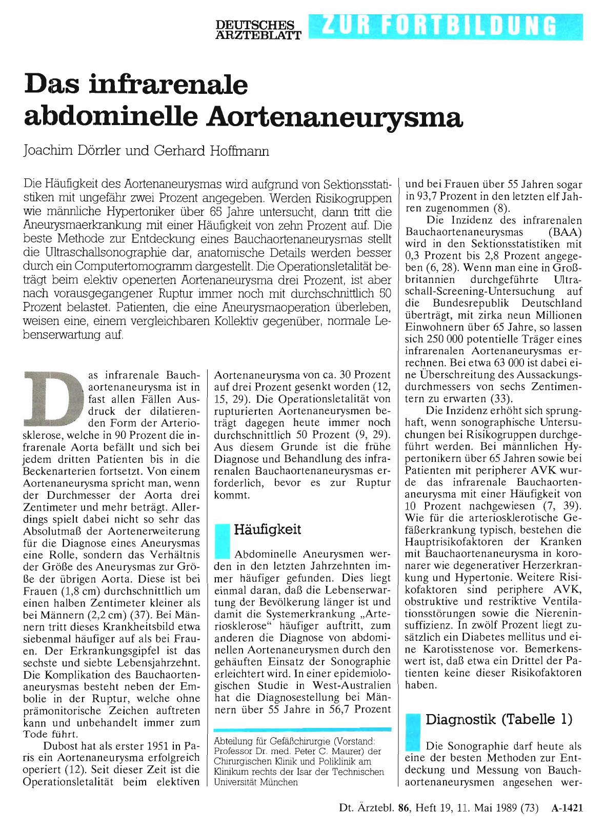 Vorschauseite 1: Das infrarenale abdominelle Aortenaneurysma