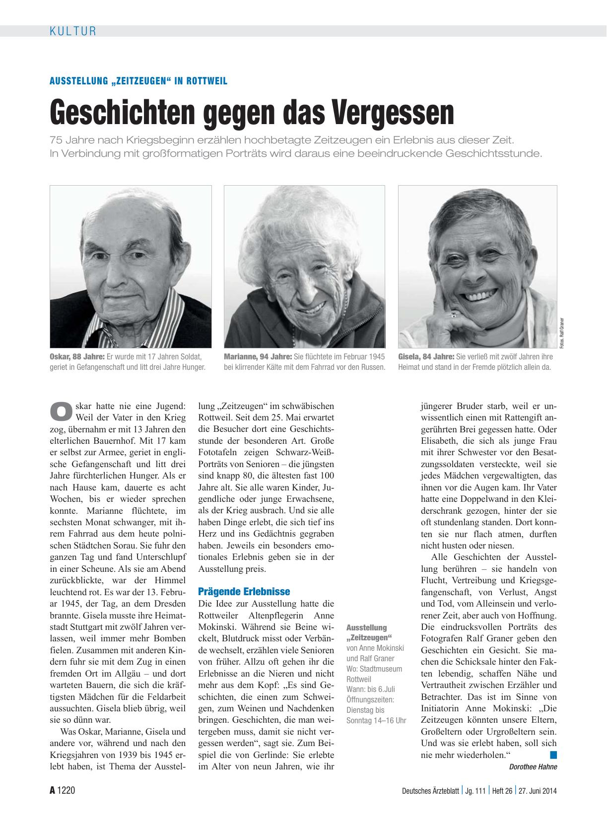 Vorschauseite 1: Ausstellung „Zeitzeugen“ in Rottweil: Geschichten gegen das Vergessen