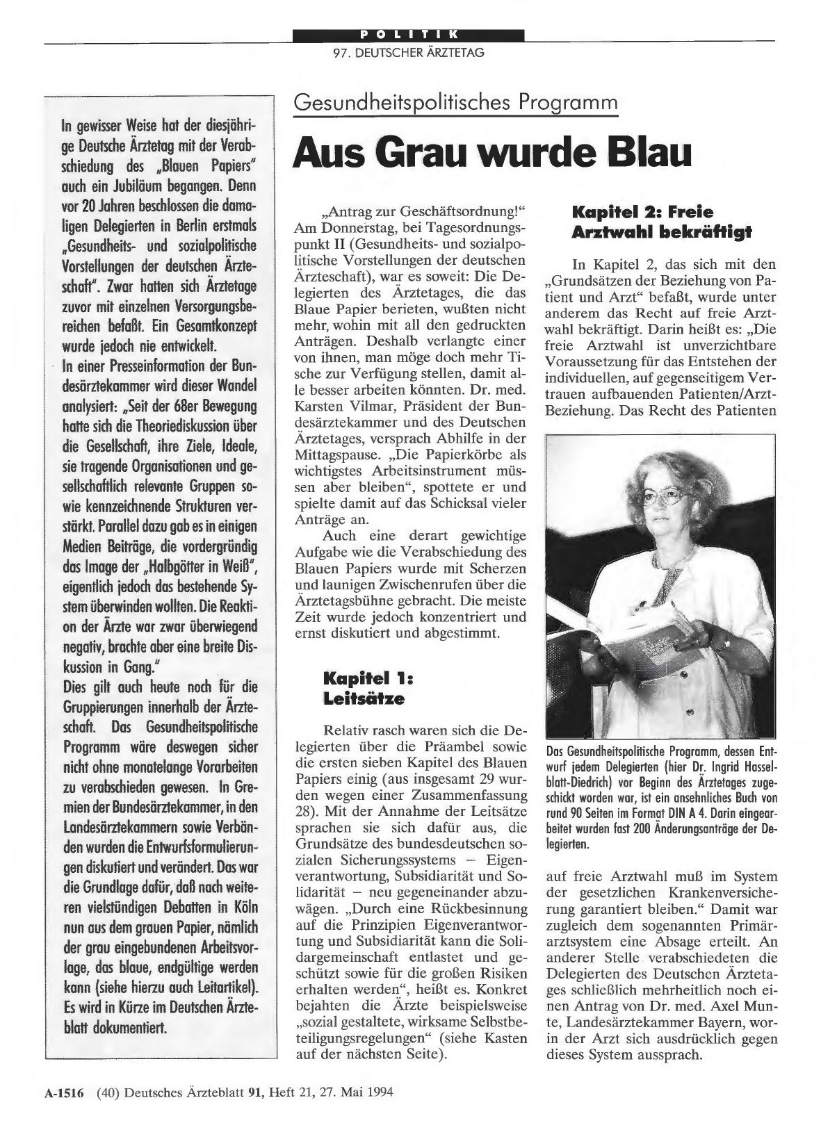 Vorschauseite 1: Gesundheitspolitisches Programm Aus Grau wurde Blau