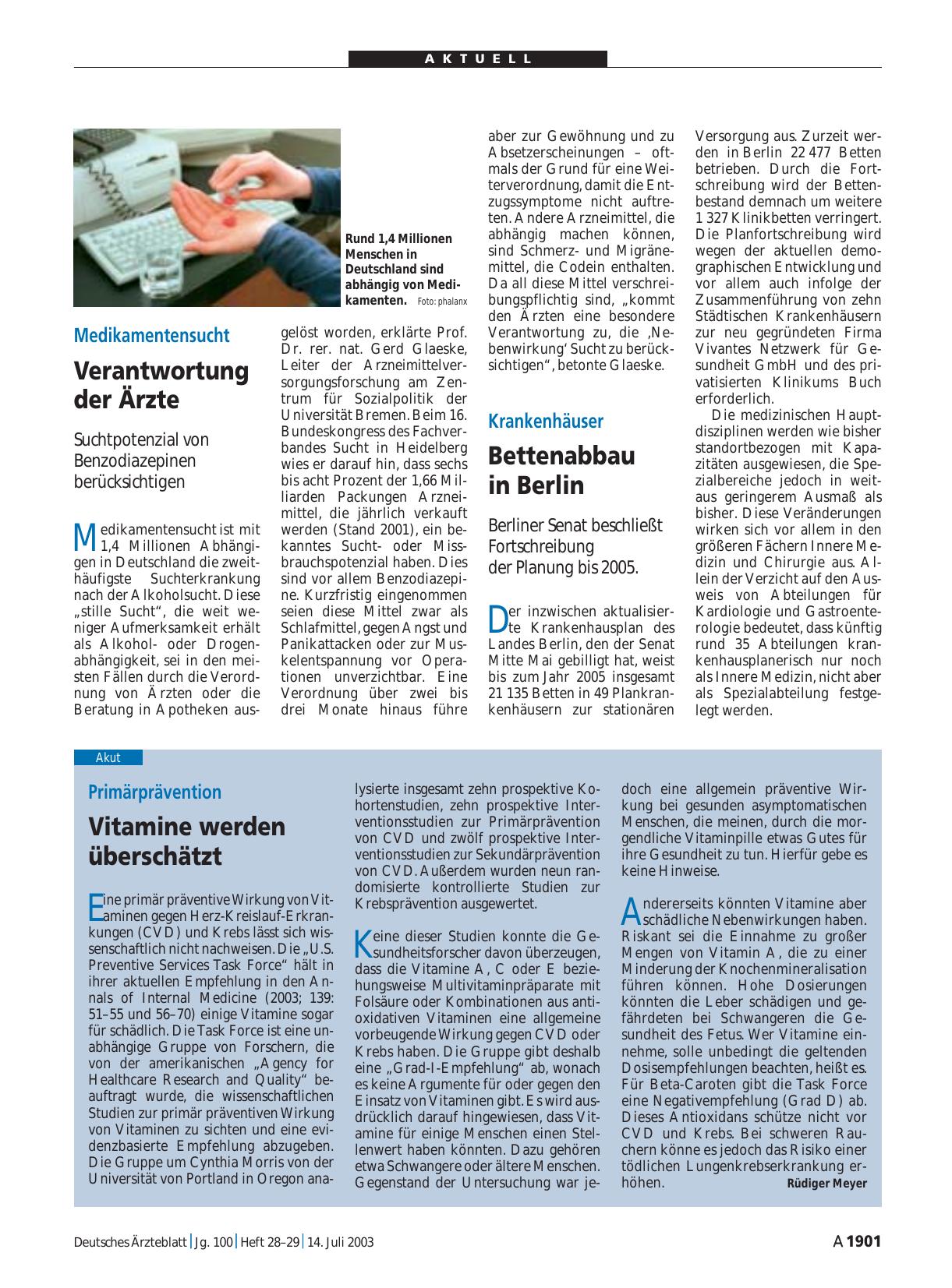 Vorschauseite 1: Medikamentensucht: Verantwortung der Ärzte
