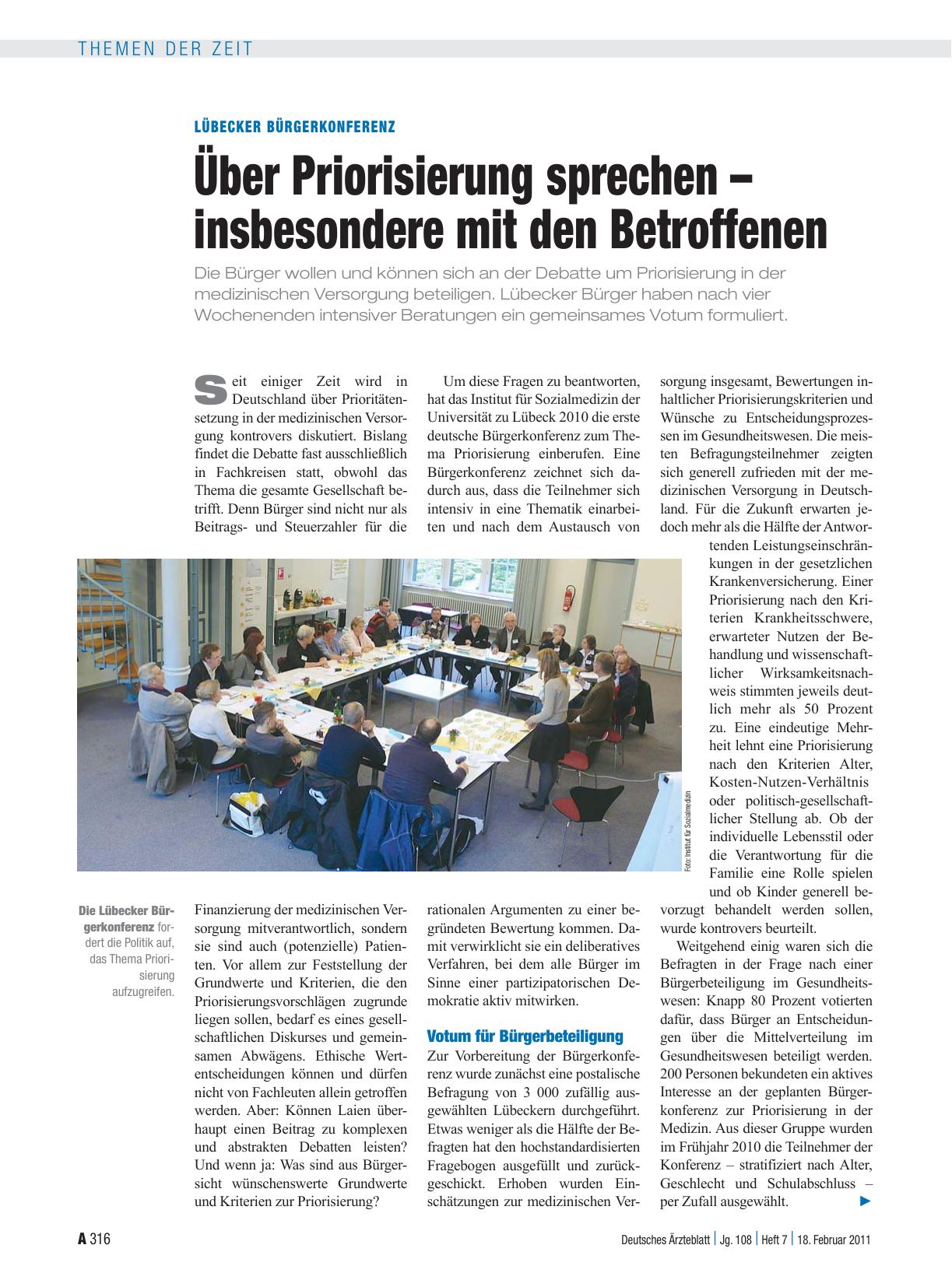 Vorschauseite 1: Lübecker Bürgerkonferenz: Über Priorisierung sprechen – insbesondere mit den Betroffenen