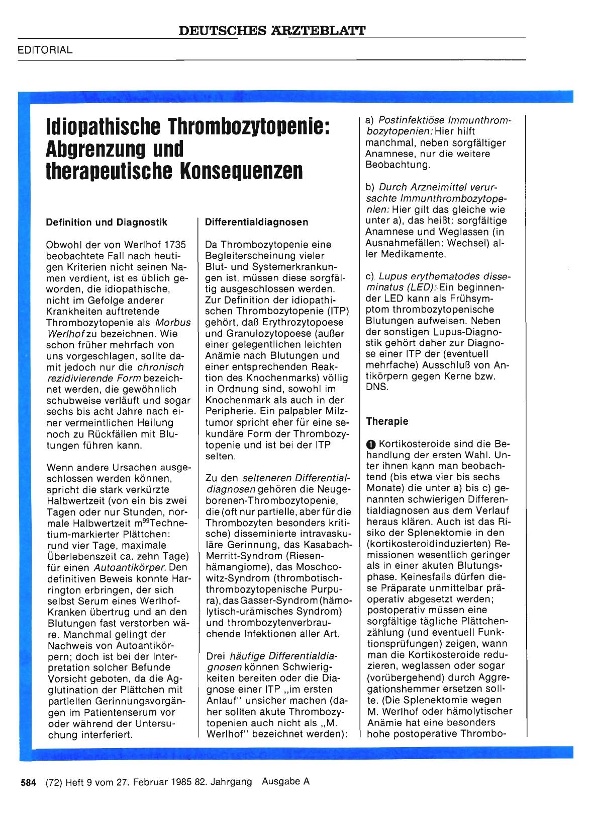 Vorschauseite 1: Idiopathische Thrombozytopenie: Abgrenzung und therapeutische Konsequenzen