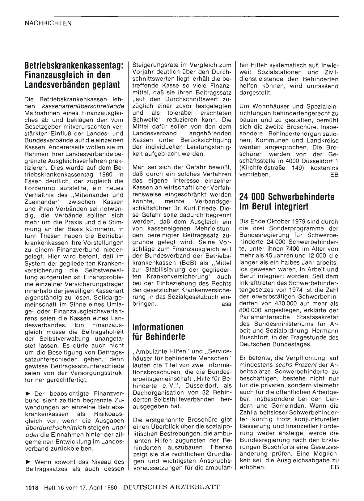 Vorschauseite 1: 24 000 Schwerbehinderte im Beruf integriert