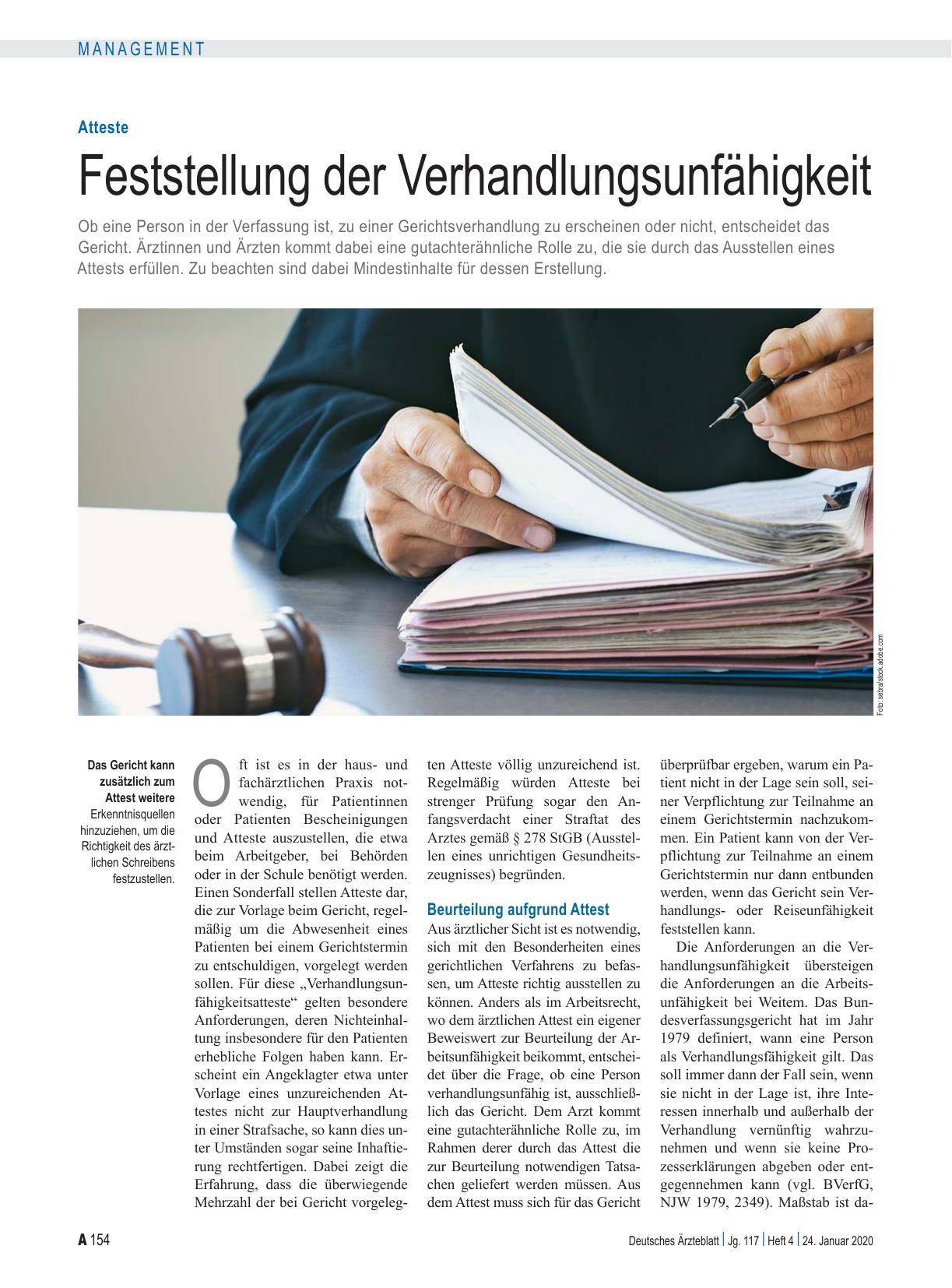 Vorschauseite 1: Atteste: Feststellung der Verhandlungsunfähigkeit