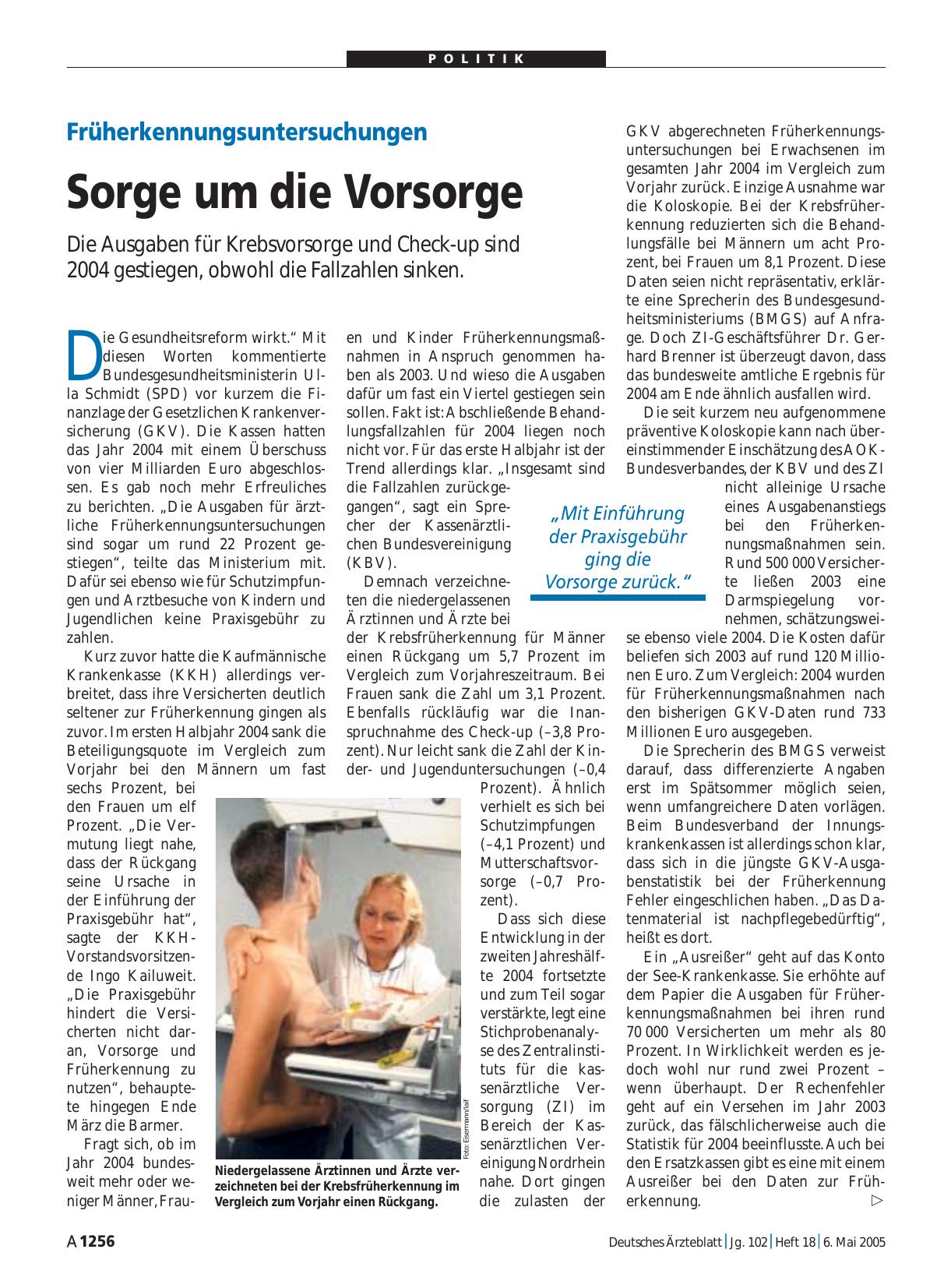 Vorschauseite 1: Früherkennungsuntersuchungen: Sorge um die Vorsorge