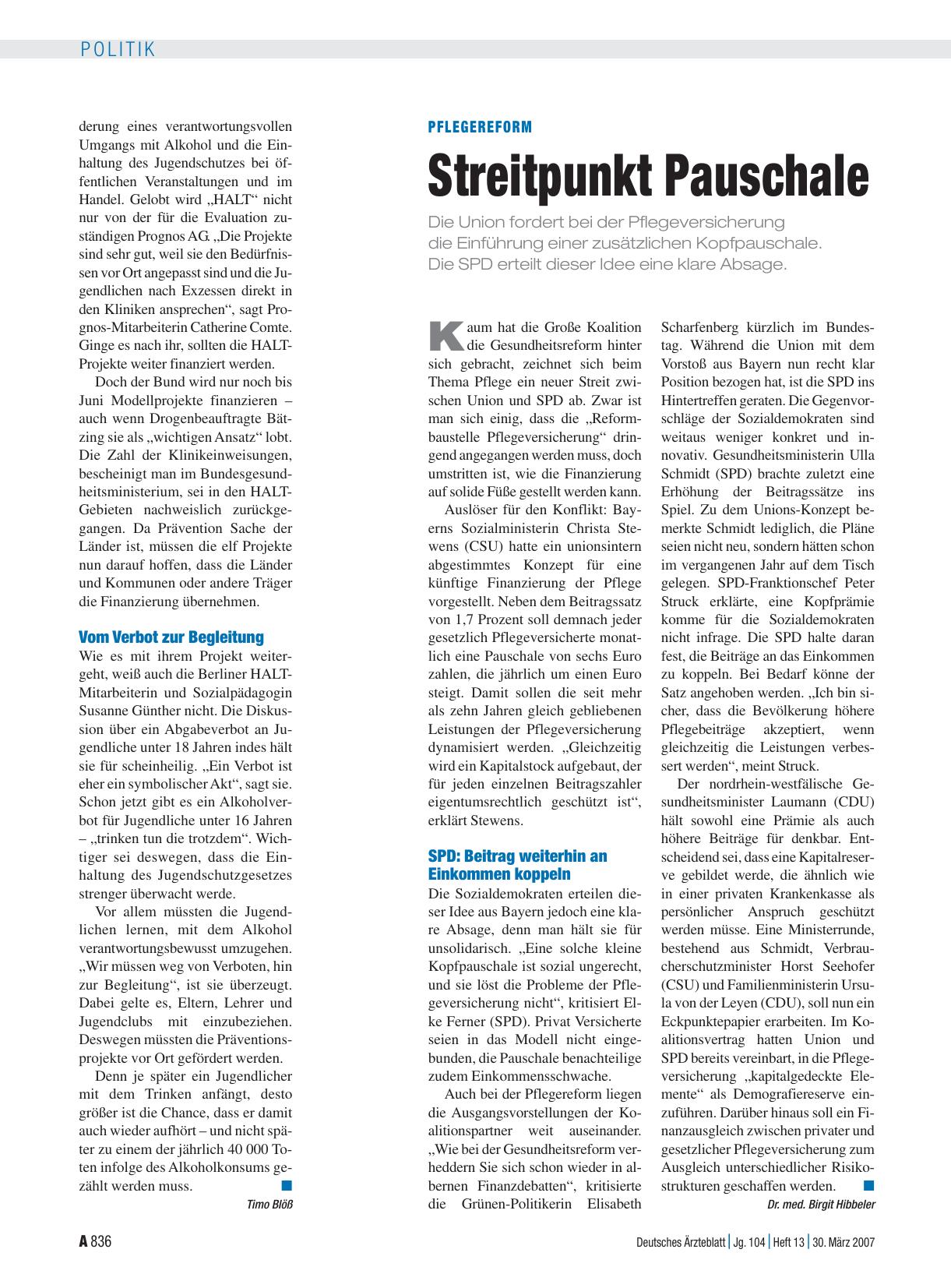 Vorschauseite 1: Pflegereform: Streitpunkt Pauschale