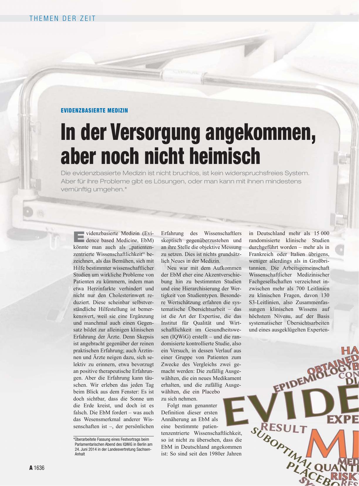 Vorschauseite 1: Evidenzbasierte Medizin: In der Versorgung angekommen, aber noch nicht heimisch