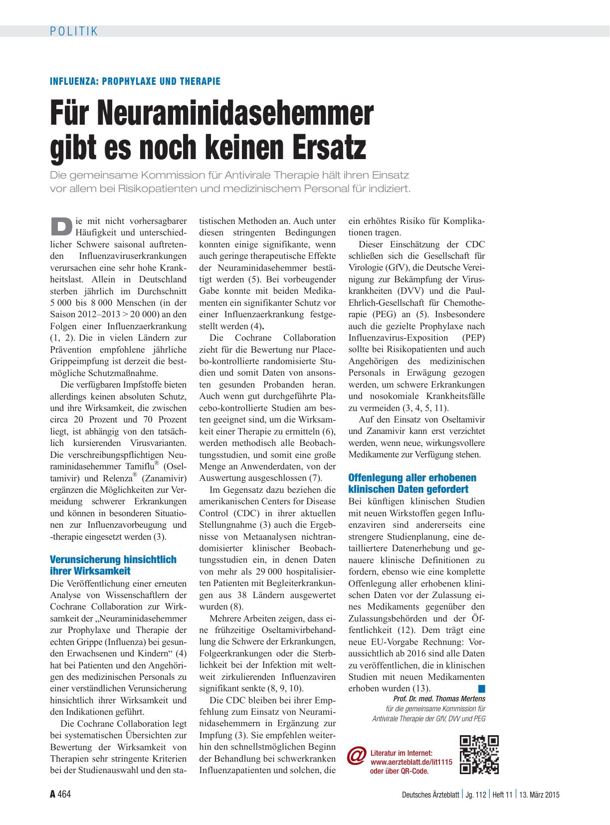 Vorschauseite 1: Influenza – Prophylaxe und Therapie: Für Neuraminidasehemmer gibt es noch keinen Ersatz