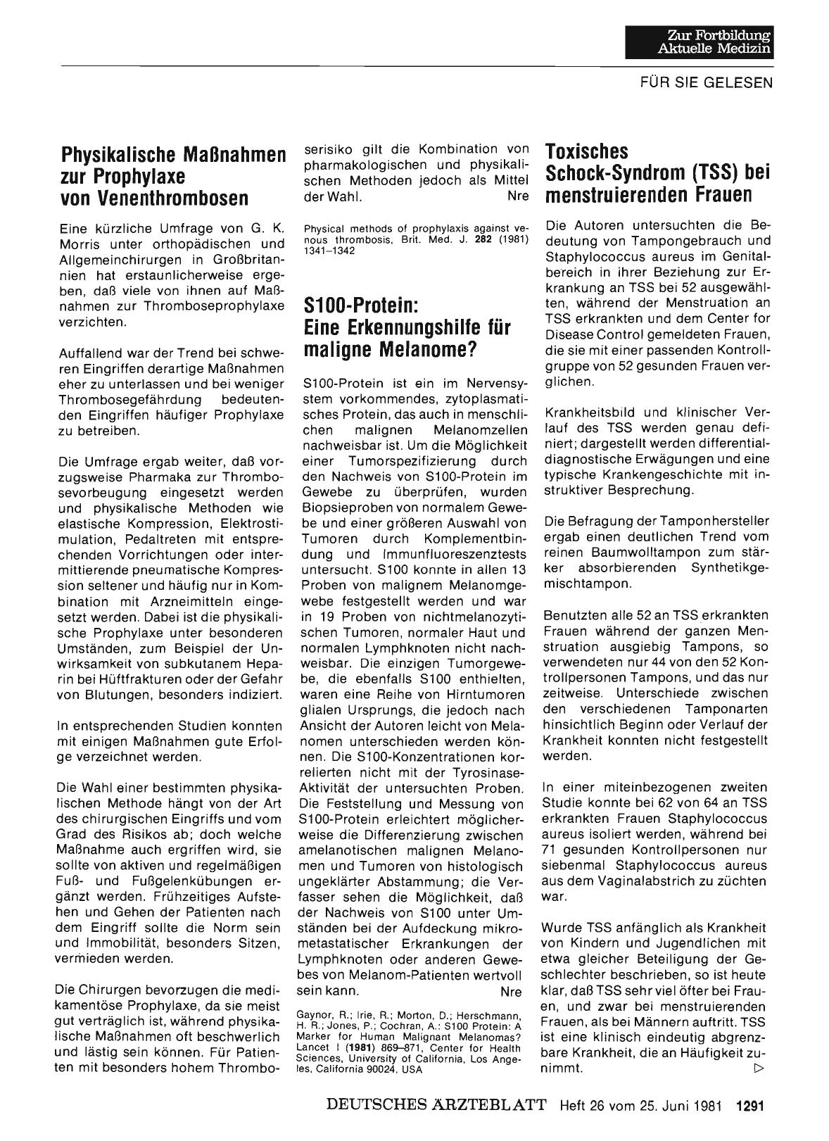 Vorschauseite 1: Toxisches Schock-Syndrom (TSS) bei menstruierenden Frauen