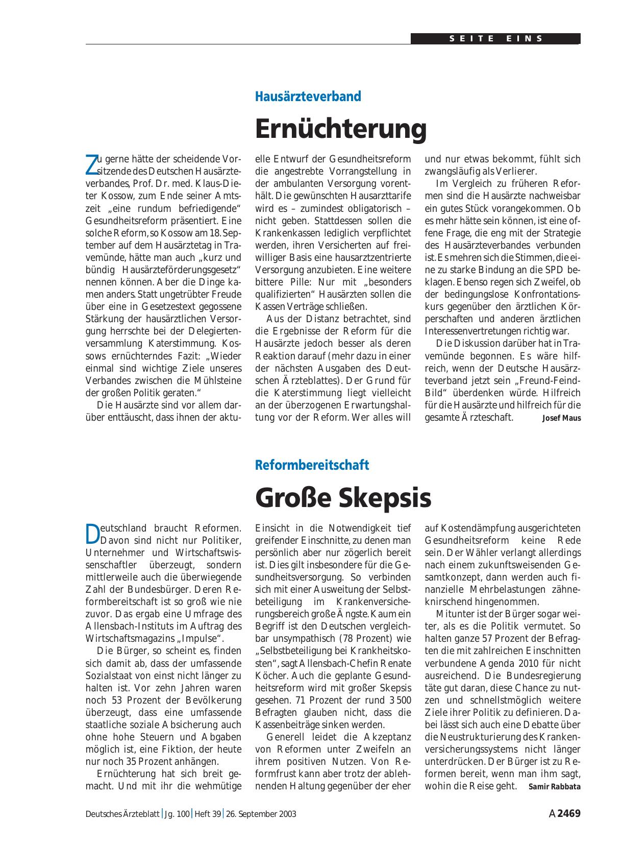 Vorschauseite 1: Hausärzteverband: Ernüchterung