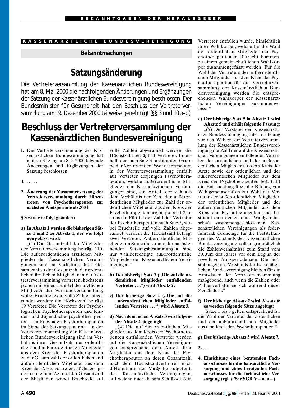 Vorschauseite 1: Bekanntmachungen: Satzungsänderung