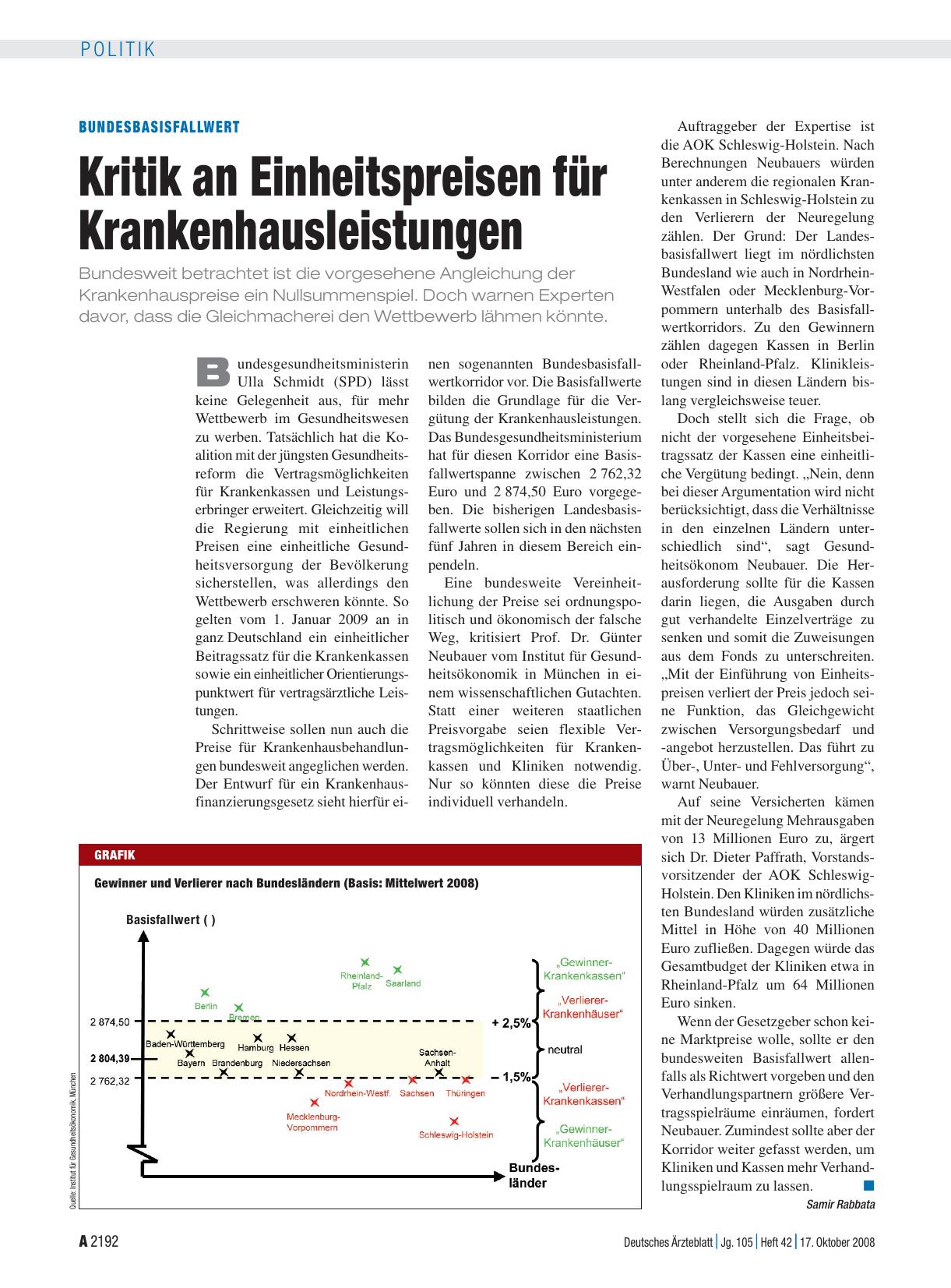 Vorschauseite 1: Bundesbasisfallwert: Kritik an Einheitspreisen für Krankenhausleistungen
