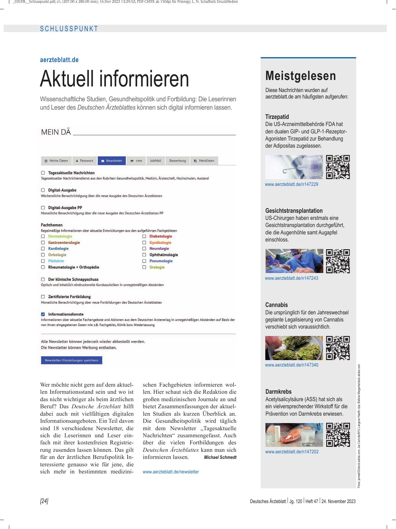 Vorschauseite 1: Ärzteblatt.de: Aktuell informieren
