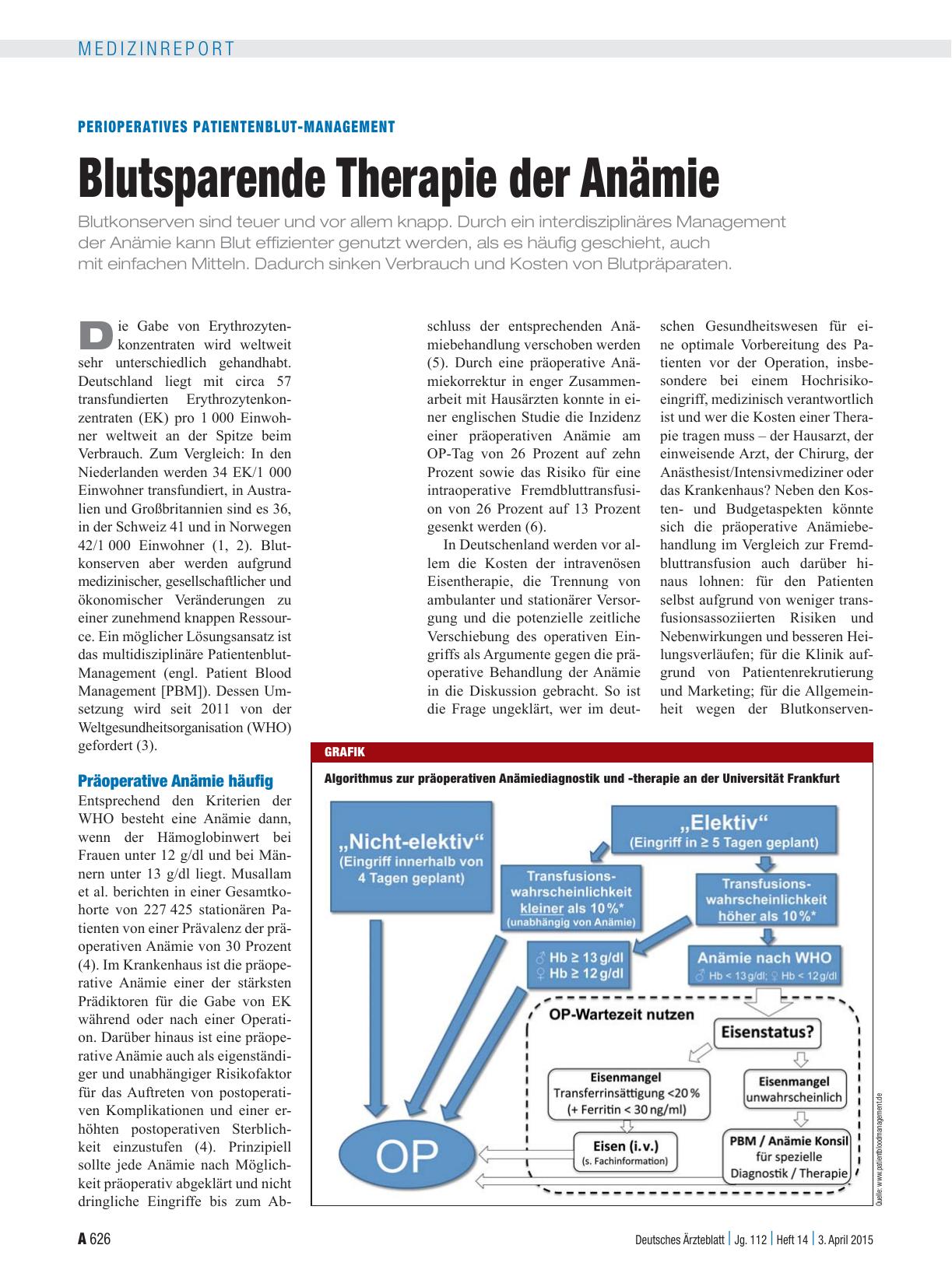 Vorschauseite 1: Perioperatives Patientenblut-Management: Blutsparende Therapie der Anämie