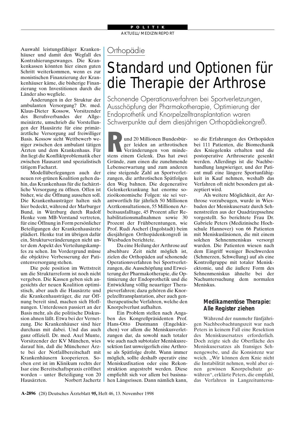 Vorschauseite 1: Orthopädie: Standard und Optionen für die Therapie der Arthrose