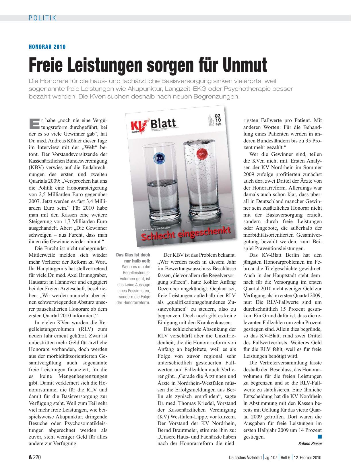 Vorschauseite 1: Honorar 2010: Freie Leistungen sorgen für Unmut