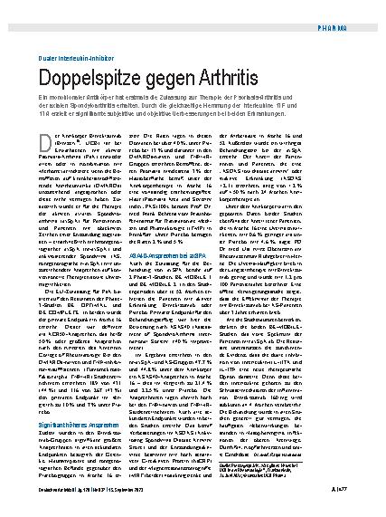 Vorschauseite 1: Dualer Interleukin-Inhibitor: Doppelspitze gegen Arthritis