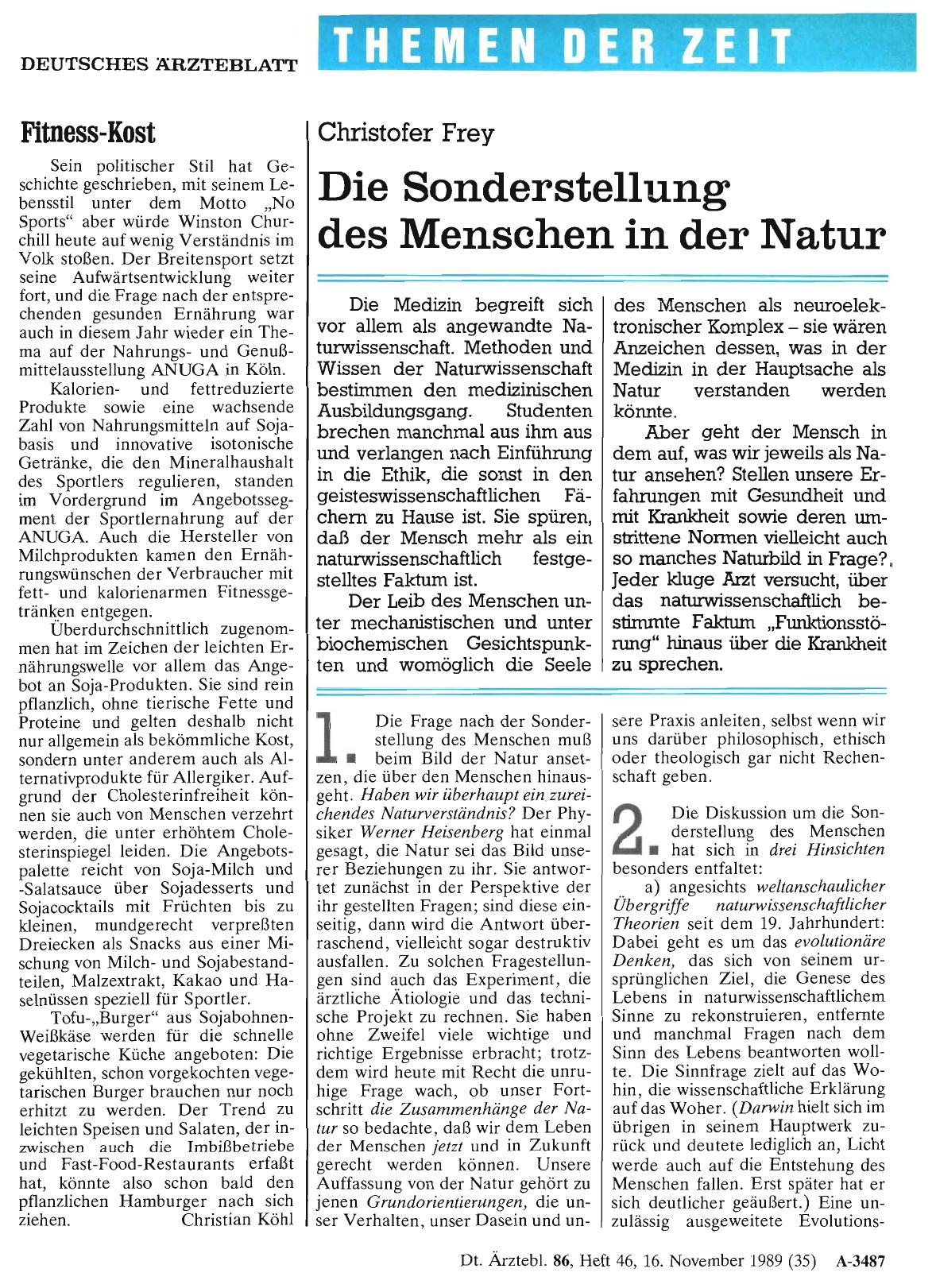 Vorschauseite 1: Die Sonderstellung des Menschen in der Natur