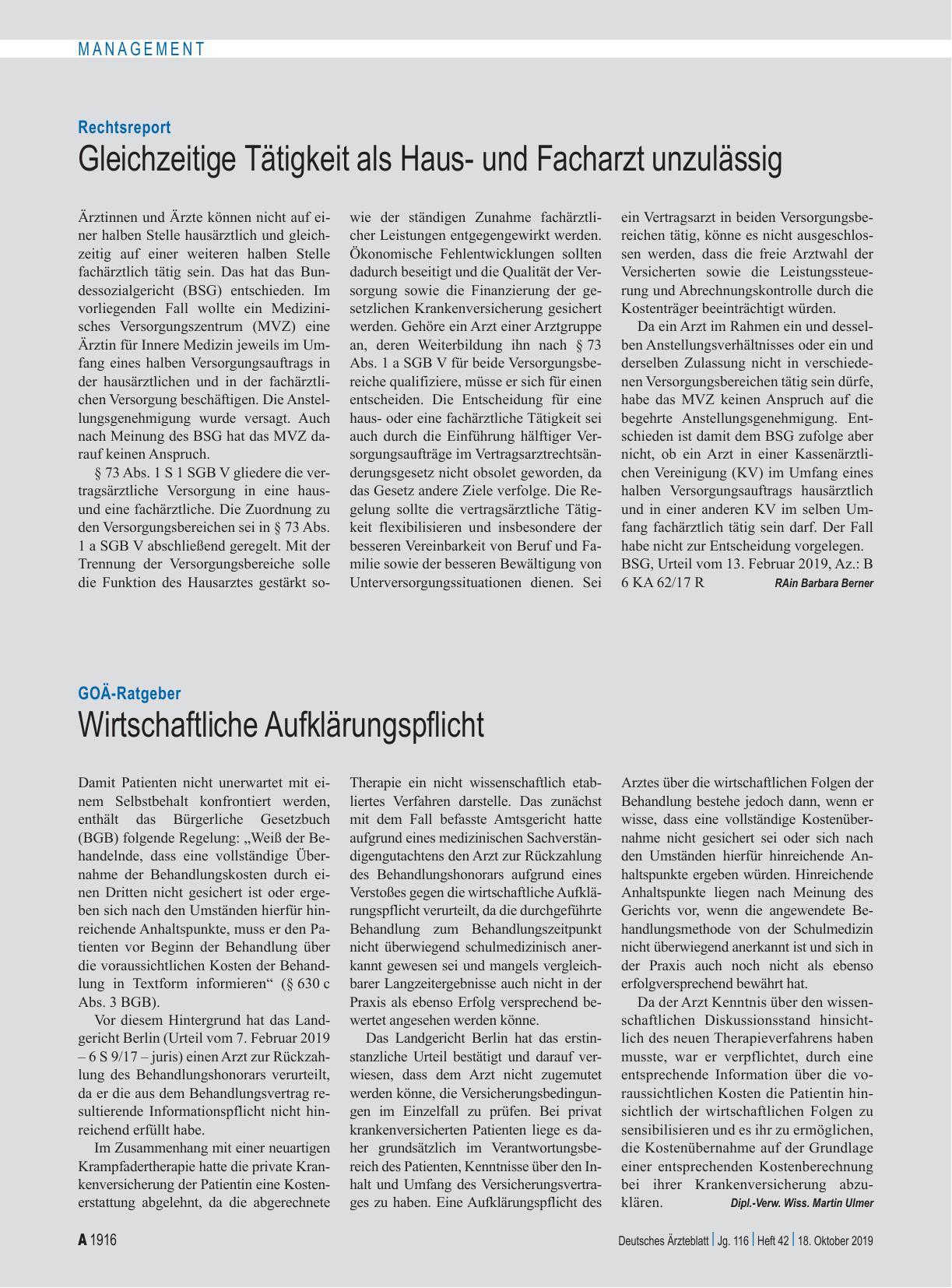 Vorschauseite 1: GOÄ-Ratgeber: Wirtschaftliche Aufklärungspflicht