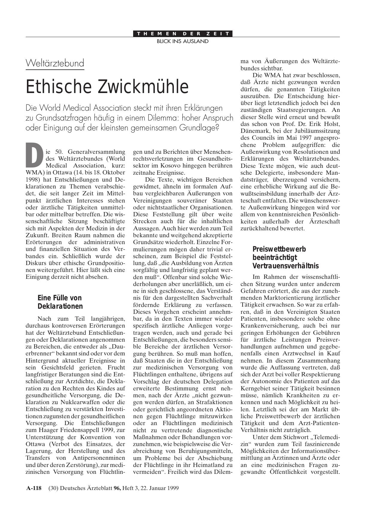 Vorschauseite 1: Weltärztebund: Ethische Zwickmühle