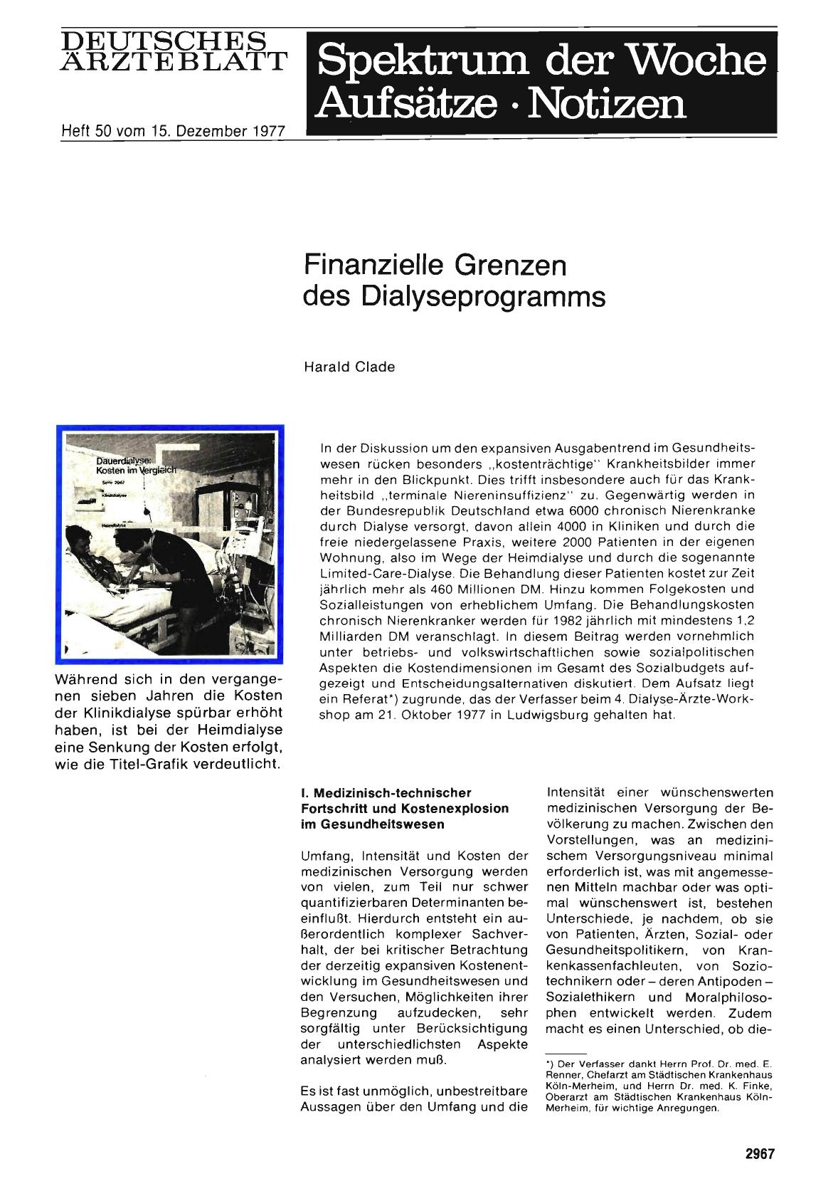 Vorschauseite 1: Finanzielle Grenzen des Dialyseprogramms