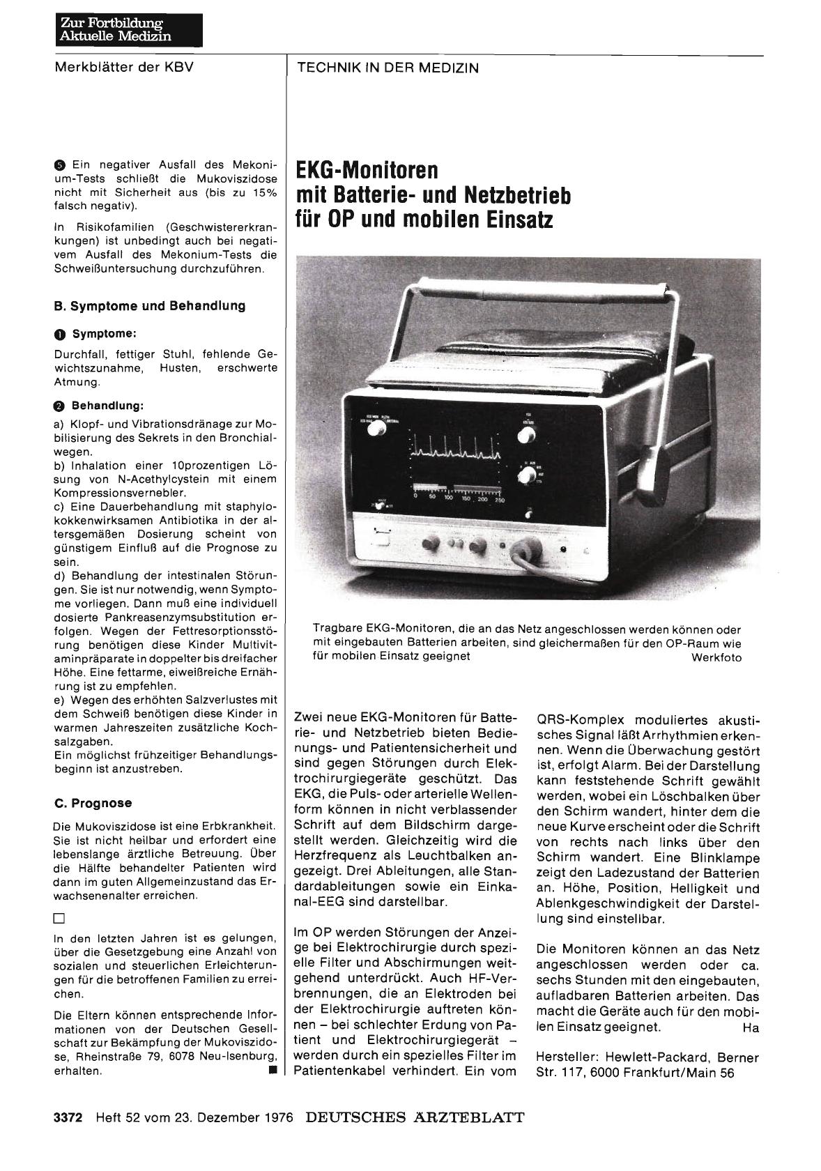 Vorschauseite 1: EKG-Monitoren mit Batterieund Netzbetrieb für OP und mobilen Einsatz