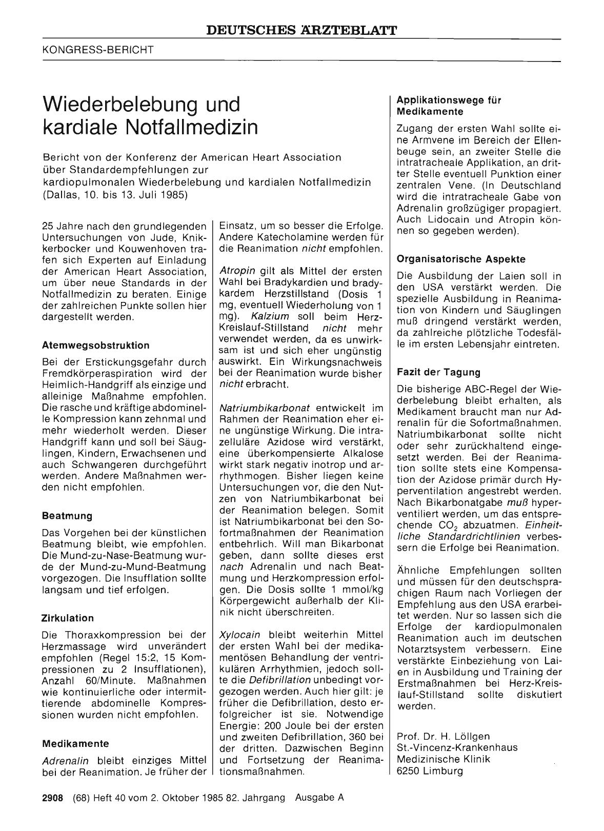 Vorschauseite 1: Wiederbelebung und kardiale Notfallmedizin - Bericht von der Konferenz der American Heart Association über Standardempfehlungen zur kardiopulmonalen Wiederbelebung und kardialen N…
