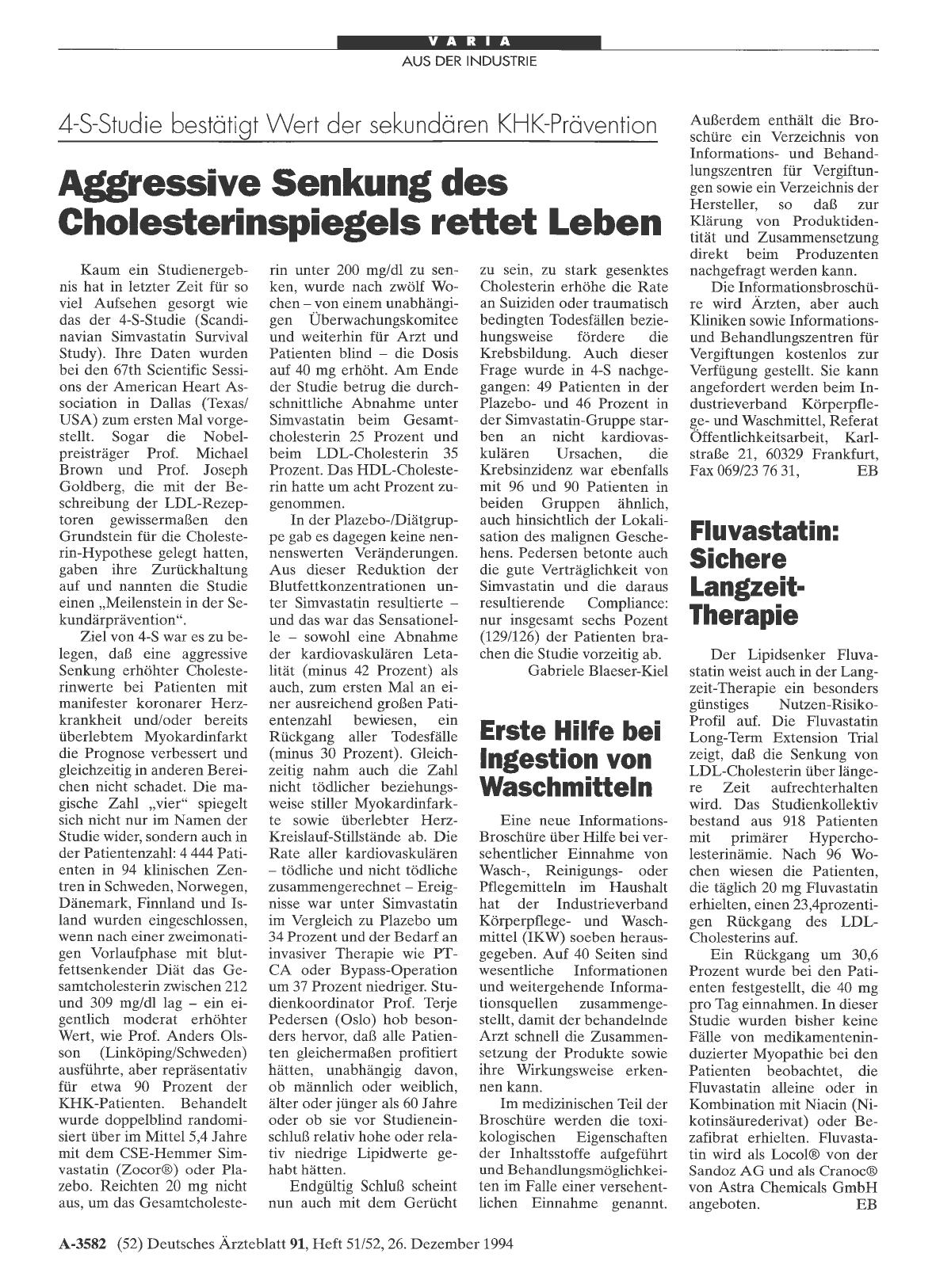 Vorschauseite 1: 4-S-Studie bestätigt Wert der sekundären KHK-Prävention: Aggressive Senkung des Cholesterinspiegels rettet Leben