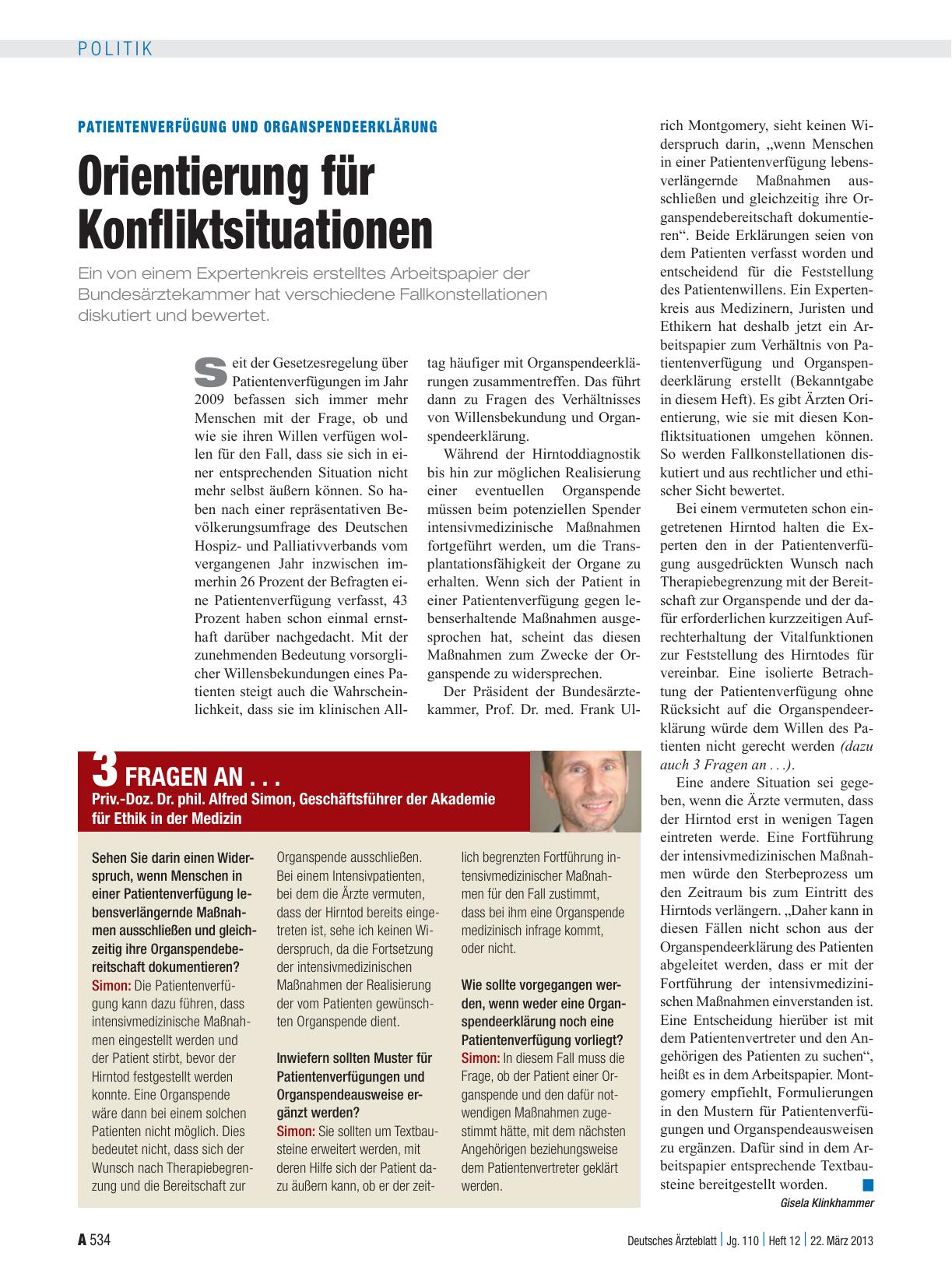 Vorschauseite 1: Patientenverfügung und Organspendeerklärung: Orientierung für Konfliktsituationen
