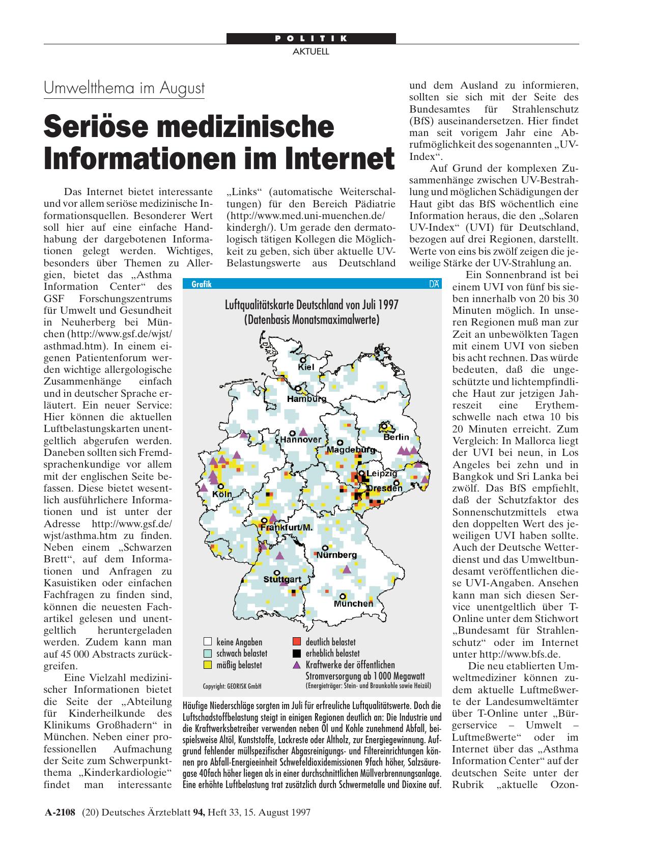 Vorschauseite 1: Umweltthema im August: Seriöse medizinische Informationen im Internet