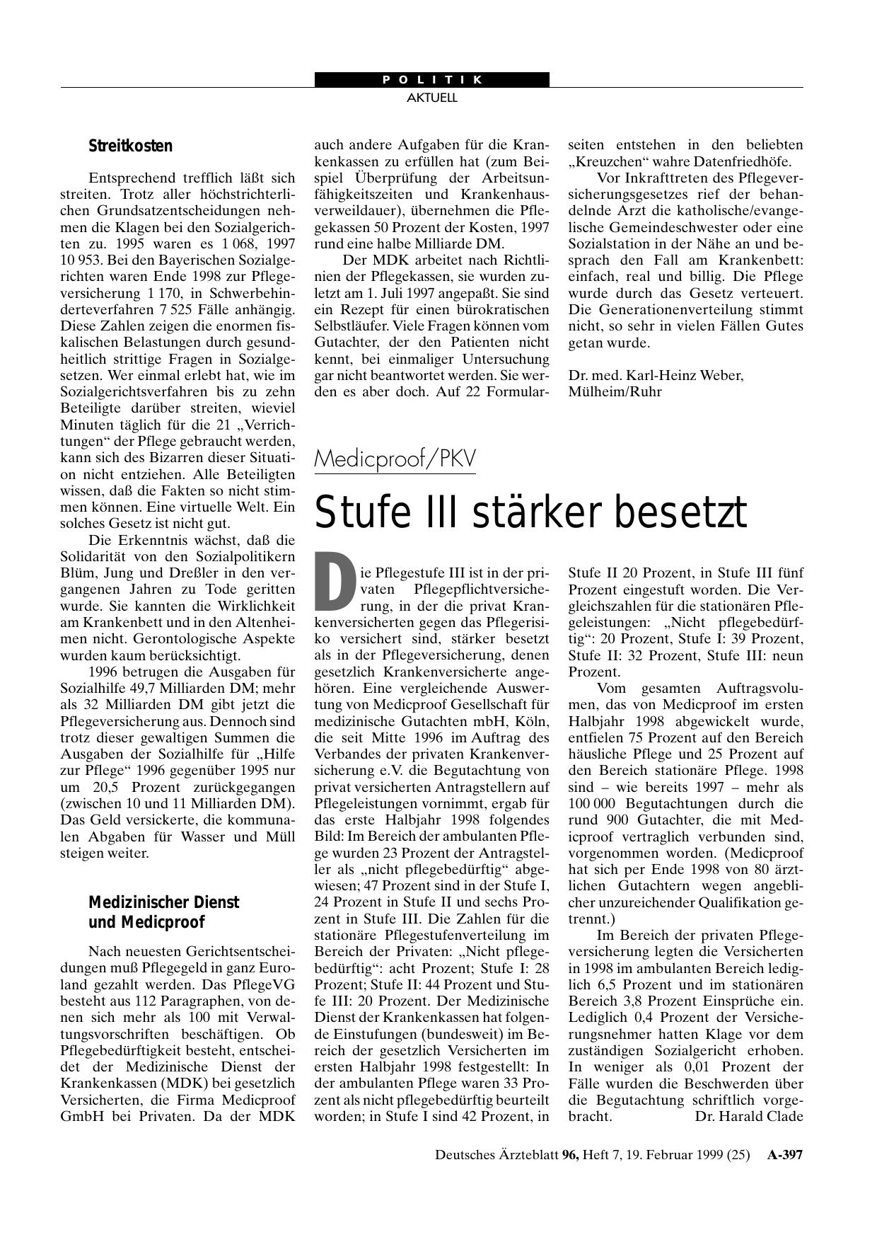 Vorschauseite 1: Medicproof/PKV: Stufe III stärker besetzt