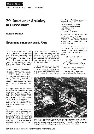 Vorschauseite 1: 79. Deutscher Ärztetag in Düsseldorf 10. bis 15. Mai 1976: Öffentliche Einladung an alle Ärzte