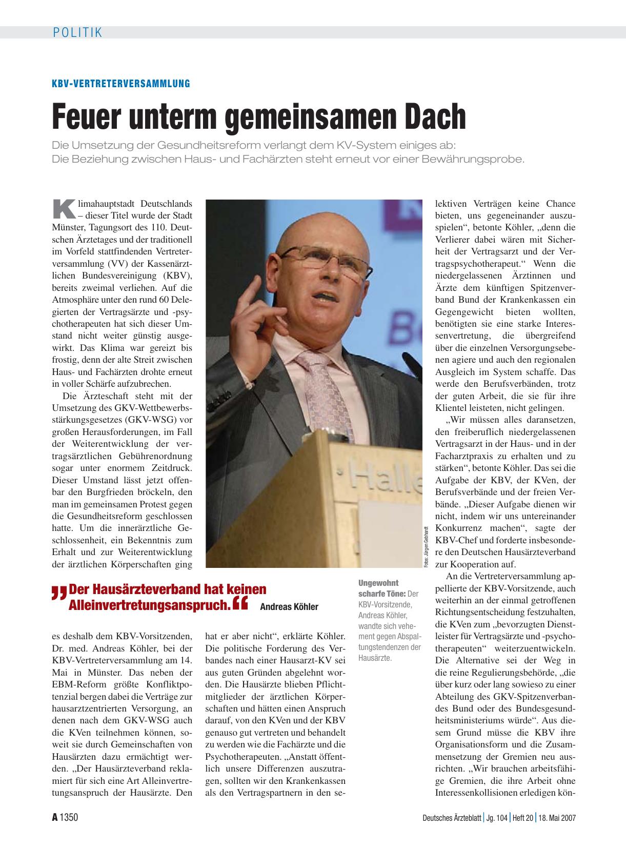 Vorschauseite 1: KBV-Vertreterversammlung: Feuer unterm gemeinsamen Dach