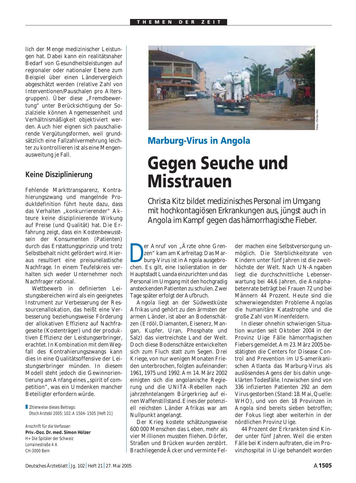 Vorschauseite 1: Marburg-Virus in Angola: Gegen Seuche und Misstrauen