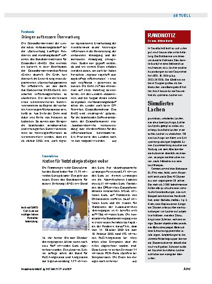 Vorschauseite 1: Coronakrise: Kosten für Teststrategie steigen weiter