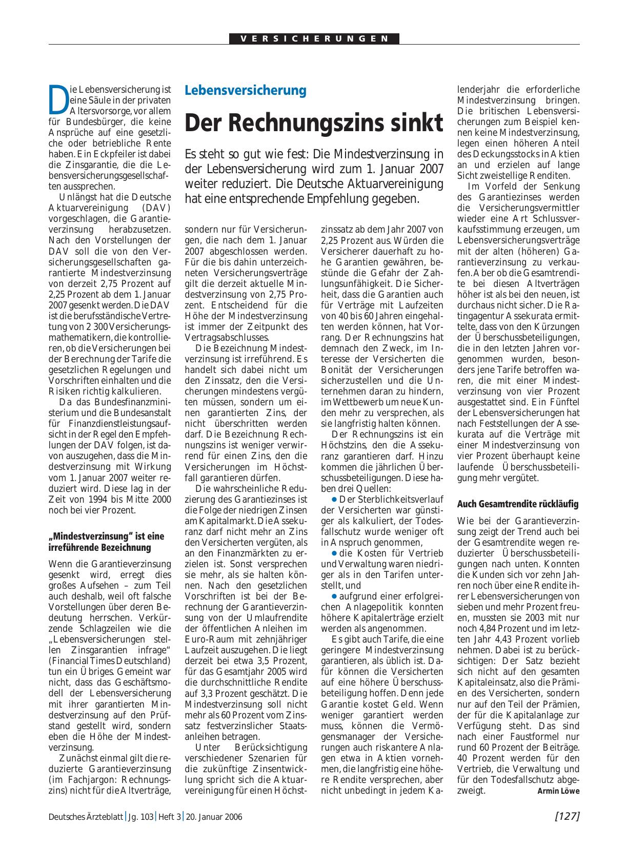 Vorschauseite 1: Lebensversicherung: Der Rechnungszins sinkt