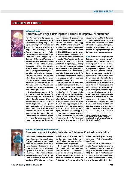 Vorschauseite 1: Prodromalstadien von Morbus Parkinson: Einschränkung der Alltagsfähigkeiten bis zu 3 Jahre vor Krankheitsmanifestation