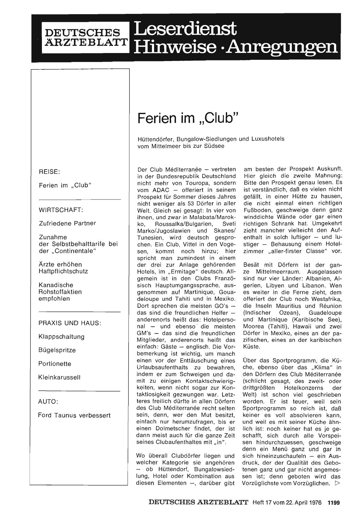 Vorschauseite 1: Ferien im „Club“