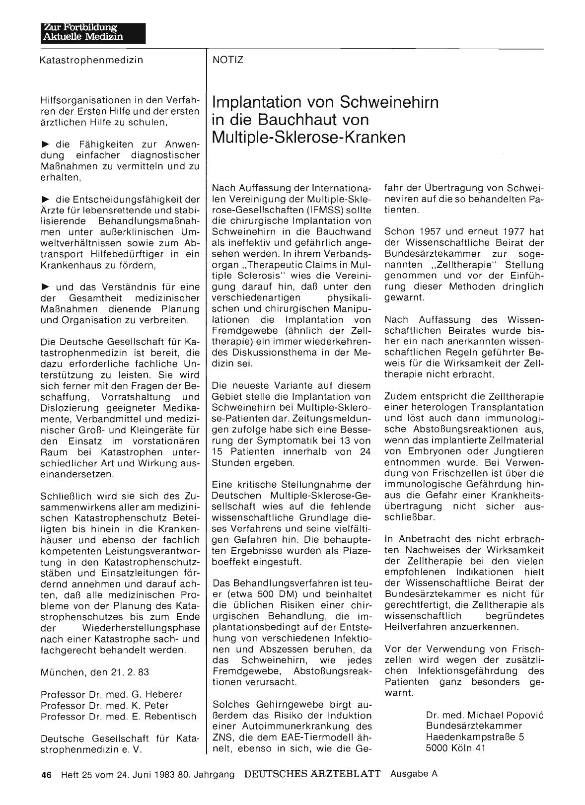 Vorschauseite 1: Implantation von Schweinehirn in die Bauchhaut von Multiple-Sklerose-Kranken