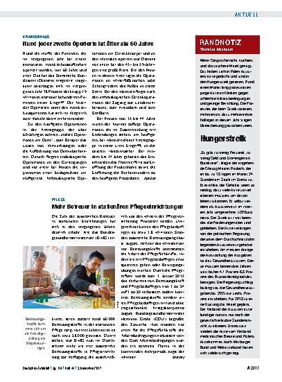 Vorschauseite 1: Pflege: Mehr Betreuer in stationären Pflegeeinrichtungen