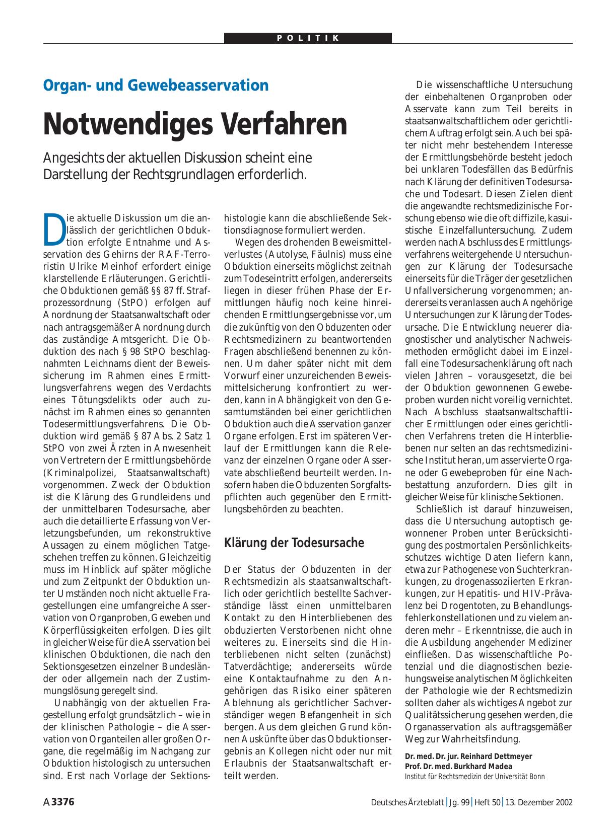 Vorschauseite 1: Organund Gewebeasservation: Notwendiges Verfahren