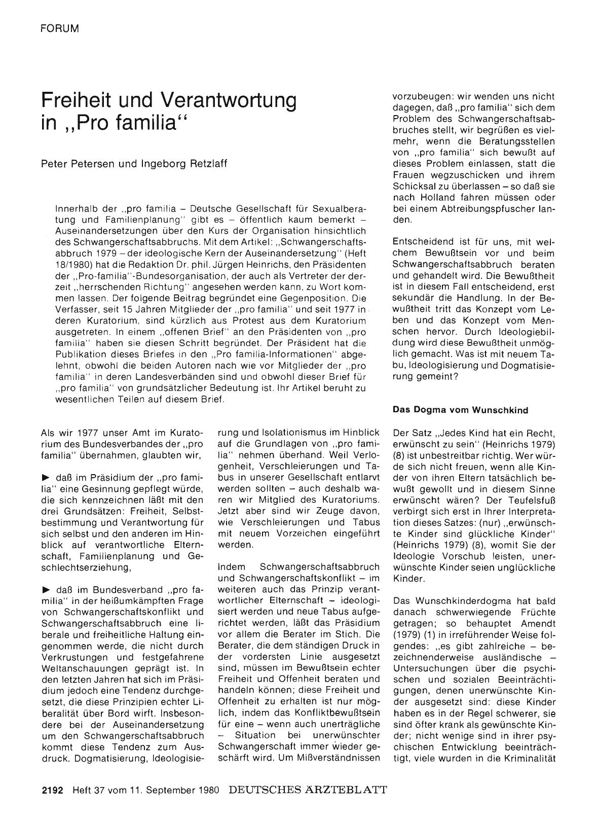 Vorschauseite 1: Freiheit und Verantwortung in „Pro familia“