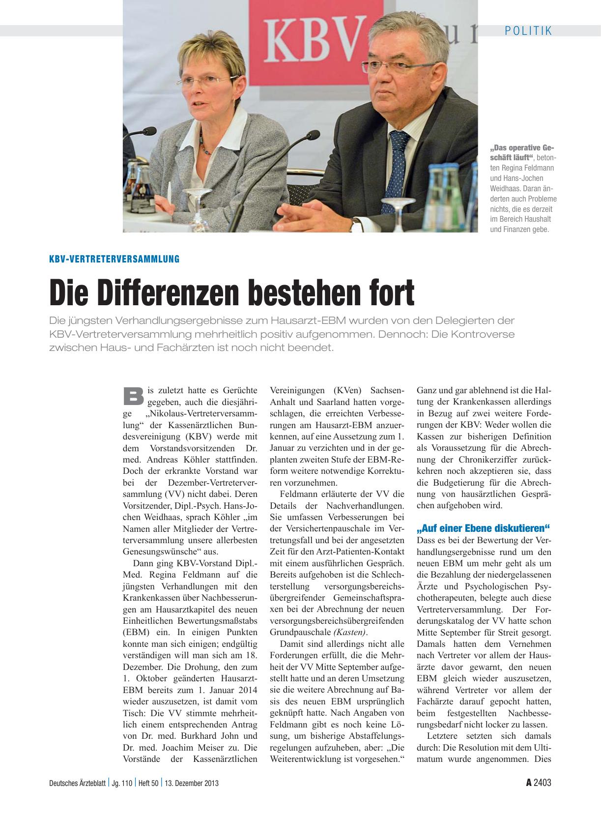 Vorschauseite 1: KBV-Vertreterversammlung: Die Differenzen bestehen fort