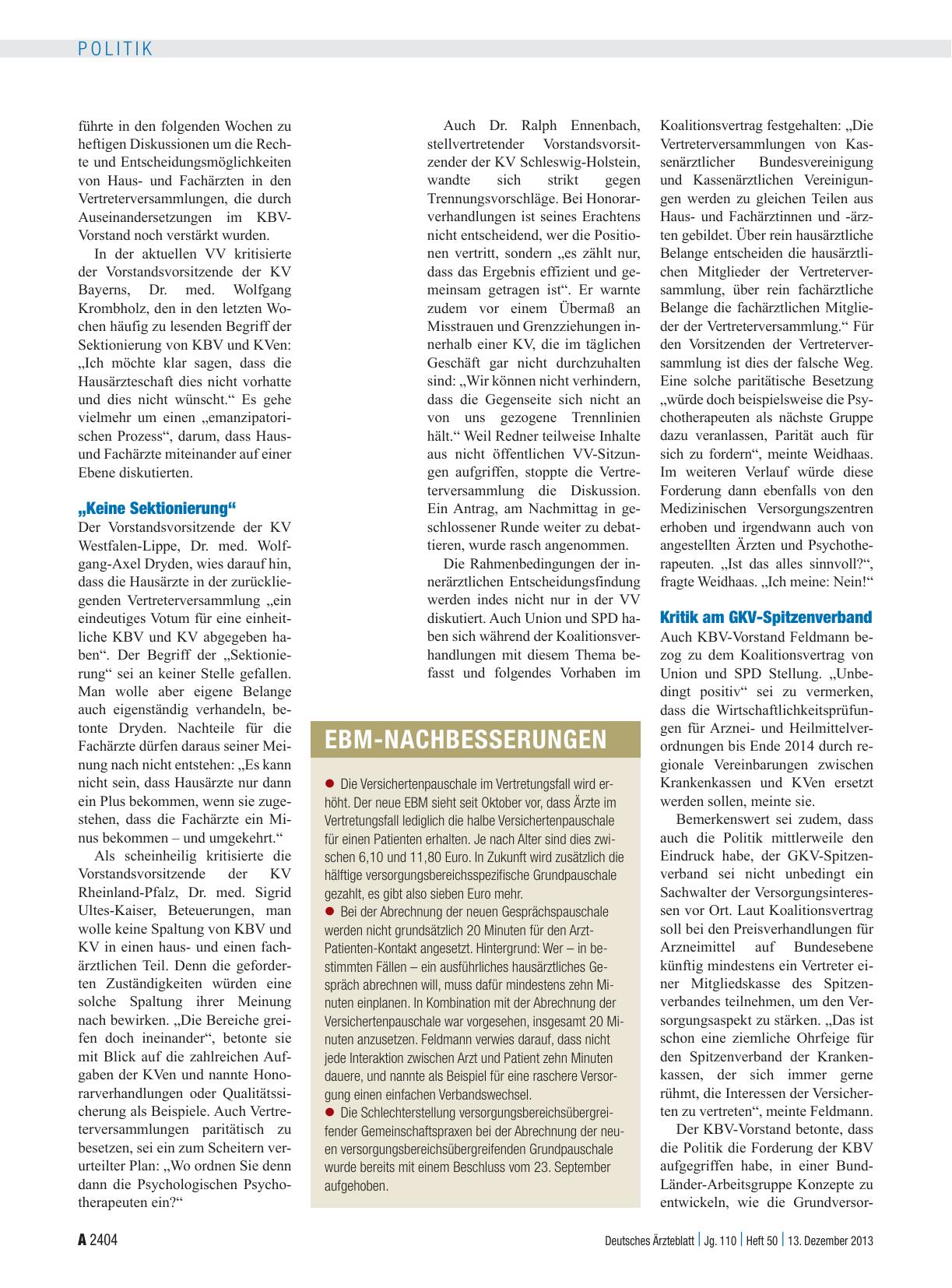 Vorschauseite 2: KBV-Vertreterversammlung: Die Differenzen bestehen fort
